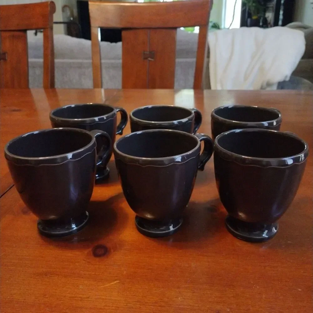 Set Of 6 Williams Sonoma Alexia Chocolate Brown Footed Coffee Mug Discontinued